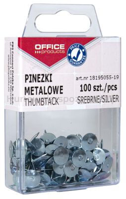 Pinezki metalowe OFFICE PRODUCTS, w pudełku, 100szt., srebrne