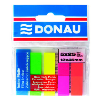 Zakładki indeksujące Donau PP 12x45mm 5x25 kartek mix kolorów