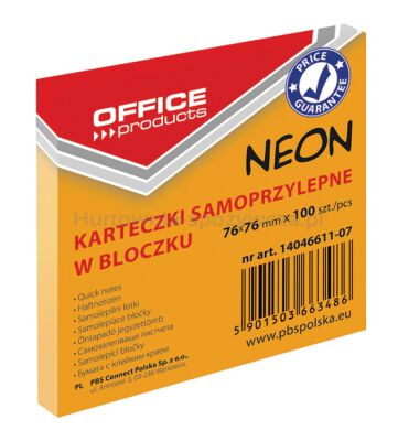 Office Products Bloczek Samoprzylepny76x76mm, 1x100 kart., neon, pomarańczowy [BIURO]