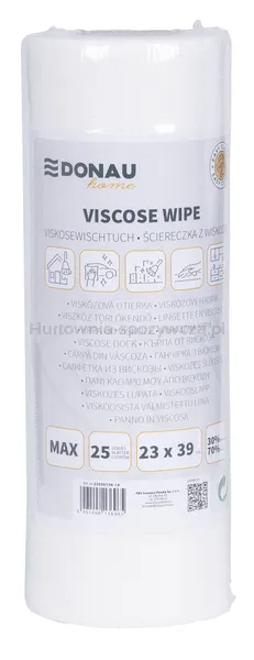 Ścierka DONAU HOME, z wiskozą 70%, rolka, max, 23x39cm, 25 listków, biała
