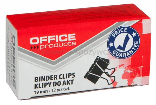 Klipy Do Dokumentów Office Products, 19Mm, 12Szt., Czarne