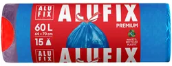 Worki na śmieci ALUFIX, z taśmą ściągającą, LDPE, 60l, 15 szt., niebieskie