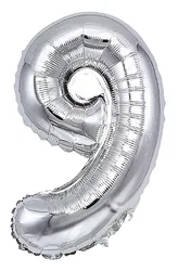 Balon foliowy PARTY GO, cyfra 9, 80cm, srebrny