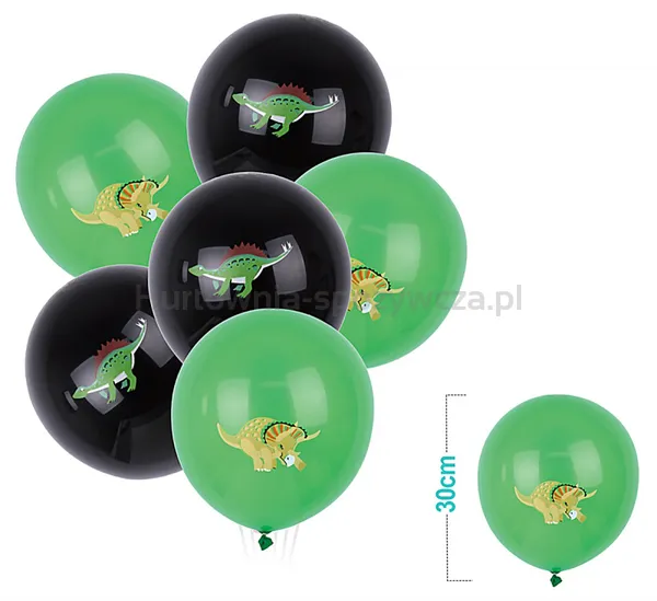 Zestaw balonów PARTY GO Dinozaury, 30cm, 6 szt., zielono-czarny