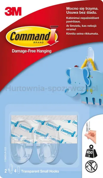 Haki wielokrotnego użytku COMMAND™ (17092CLR PL), małe, 2 szt., transparentne