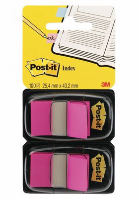 Post-It Zakładki indeksujące (680-BP2EU), PP, 25,4x43,2mm, 2x50 kart., jaskraworóżowe [BIURO]