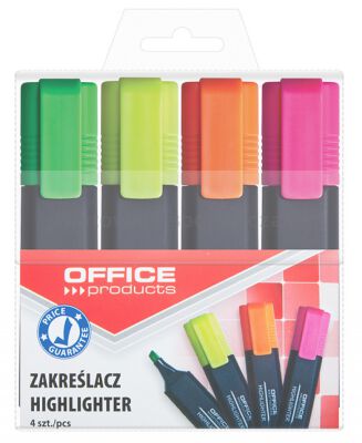 Office Products Zakreślacz fluorescencyjny, 1-5mm (linia), 4szt., mix kolorów [BIURO]