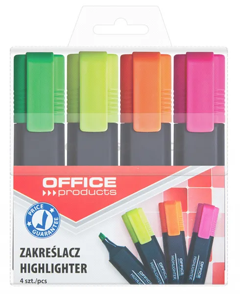 Office Products Zakreślacz fluorescencyjny, 1-5mm (linia), 4szt., mix kolorów 