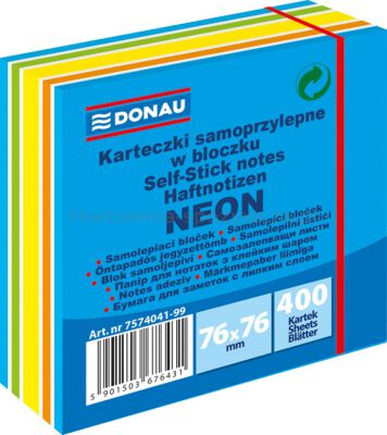 Kostka samoprzylepna DONAU, 76x76mm, 1x400 kart., neon-pastel, mix niebieski