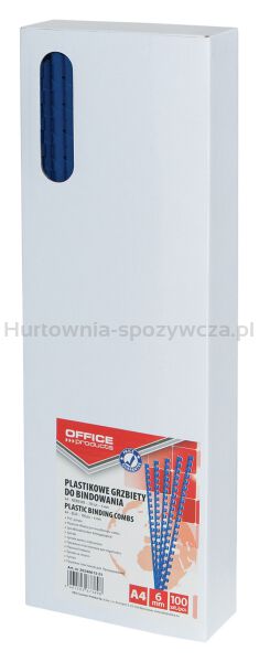 Office Products Grzbiety do bindowania A4, 6mm (25 kartek), 100 szt., niebieskie  - 2