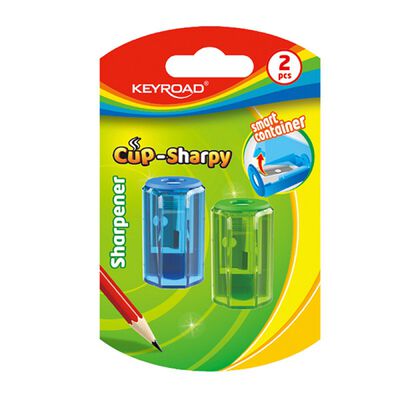 Keyroad Temperówka plastikowa CUP-SHARPY, pojedyncza, z pojemnikiem, średnica: 8mm, 2szt, blister [BIURO]