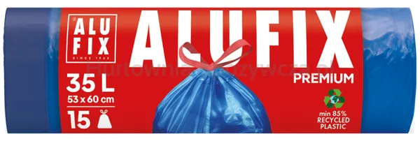 Worki na śmieci ALUFIX, z taśmą ściągającą, LDPE, 35l, 15 szt., niebieskie