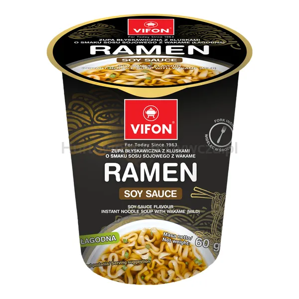 Vifon Zupa Błyskawiczna Z Kluskami O Smaku Sosu Sojowego Z Wakame 60 G Kubek