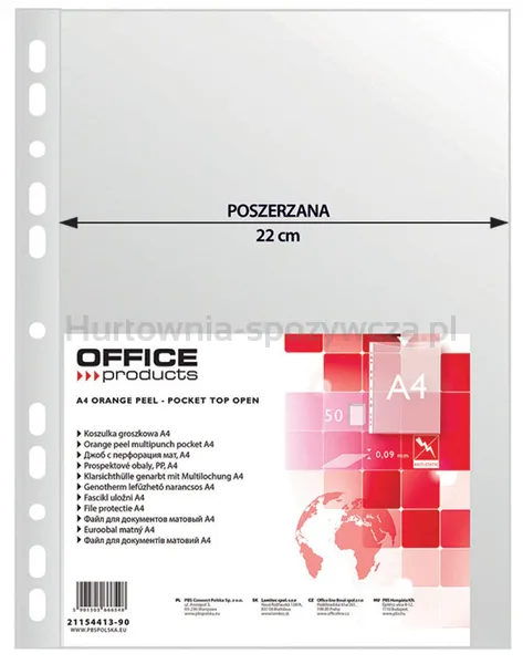 Office Products Koszulki na dokumenty poszerzane, PP, A4, groszkowe, 90mikr., 50szt. 