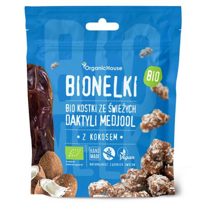 Kostki Daktylowe Z Wiórkami Kokosowymi Bezglutenowe Bio 50 G - Organichouse (Bionelki) [BIO]