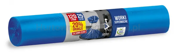 Worki na śmieci ANNA ZARADNA, supermocne, 120 l, niebieskie, 25 szt., niebieski