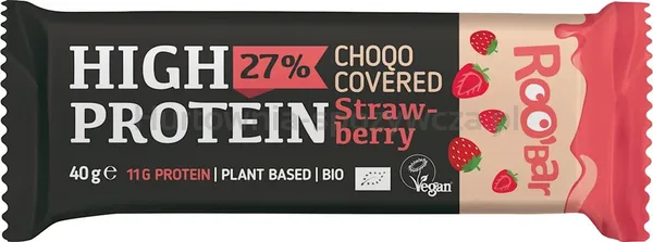 Baton proteinowy truskawkowy w polewie z różowej czekolady, bezglutenowy BIO 40 g