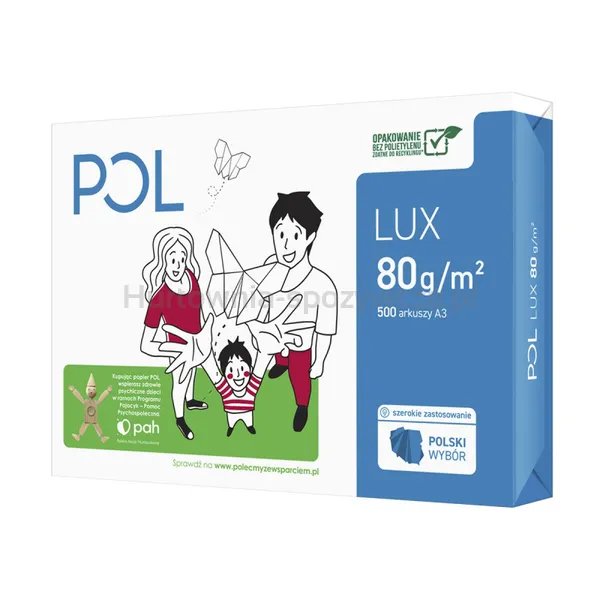 Papier Ksero POL LUX, A3, klasa B, 161CIE, 80gsm, 500ark.