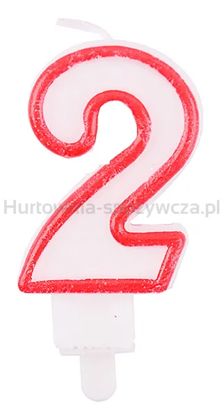 Świeczka PARTY GO, cyfra 2, 9cm, biało-czerwona