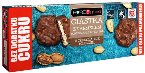 Ciastka z karmelem i z orzechami ziemnymi w czekoladzie mlecznej bez dodatku cukru 128g