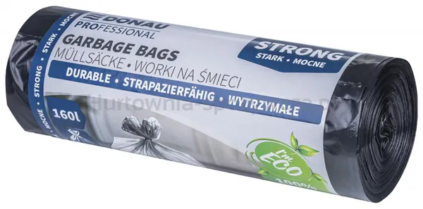 Worki na śmieci DONAU PROFESSIONAL, wytrzymałe, mocne, 160l, 10 szt., czarne
