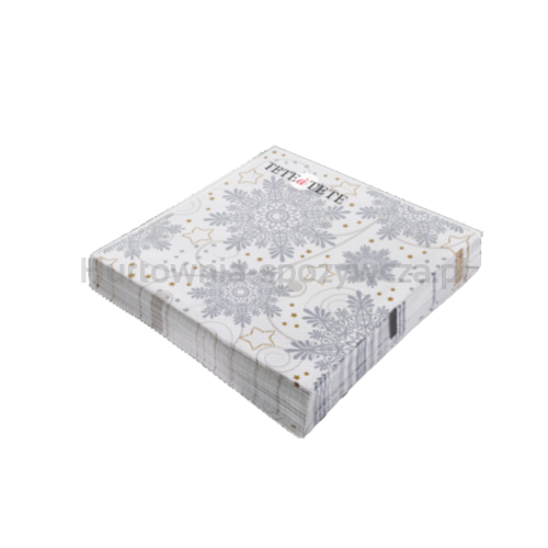 Serwetki Tete a Tete Snowflakes Silver 3-warstwowe 33x33cm składane 1/4 20szt. w paczce