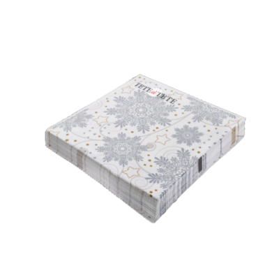 Serwetki Tete a Tete Snowflakes Silver 3-warstwowe 33x33cm składane 1/4 20szt. w paczce