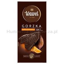 Wawel Czekolada Premium Gorzka 64% cocoa Skórka z pomarańczy 90g