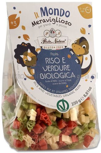 Makaron (Ryżowy Trójkolorowy) Dla Dzieci Dinozaury Bezglutenowy Bio 250 G - Pasta Natura [BIO]