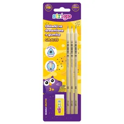 Strigo ołówki drewniane HB x 3+ gumka biała