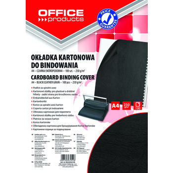 Okładki do bindowania OFFICE PRODUCTS karton A4 250gsm skóropodobne 100szt czarne