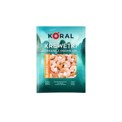 Koral Krewetki Blanszowane Obrane Z Ogonkiem, Oczyszczone Z Wodą Dodaną, 20% Glazury, 500G/625G