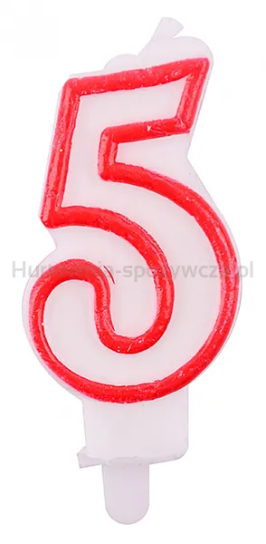 Świeczka PARTY GO, cyfra 5, 9cm, biało-czerwona