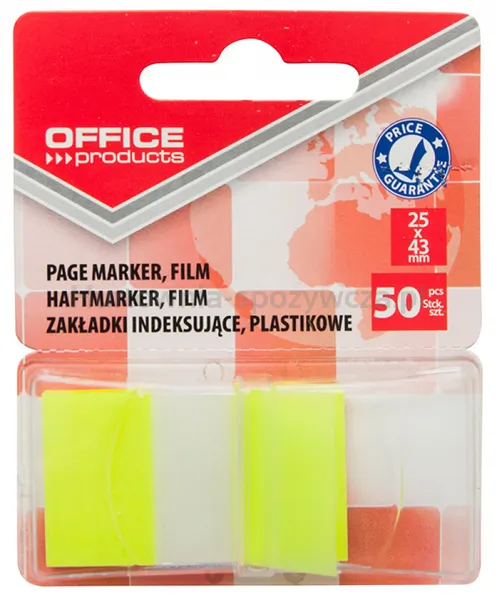 Zakładki Indeksujące Office Products, Pp, 25X43Mm, 1X50 Kart., Blister, Żółte