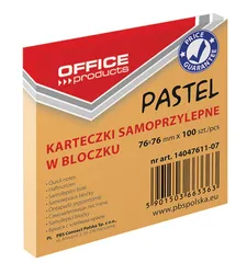 Bloczek Samoprzylepny Office Products, 76X76Mm, 1X100 Kart., Pastel, Pomarańczowy