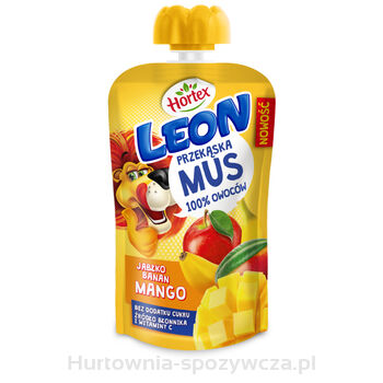 Hortex Leon I Przyjaciele Przekąska Mus 100% Owoców Jabłko, Banan, Mango Saszetka 100G