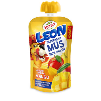 Hortex Leon I Przyjaciele Przekąska Mus 100% Owoców Jabłko, Banan, Mango Saszetka 100G