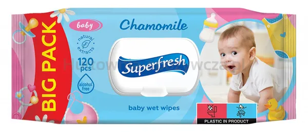 Chusteczki nawilżane dla dzieci SUPERFRESH, z klapką, 120 szt.