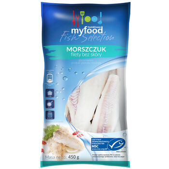 Myfood Morszczuk (Merluccius Productus) Filety Bez Skóry, Produkt Głęboko Mrożony, Rozmiar: 120-170 G, Glazura: 10%, 450/500 G