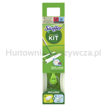 Swiffer Dry + Wet Kit - Zestaw: 1 Mop, 8 Suchych Chusteczek Oraz 3 Mokre Ściereczki.