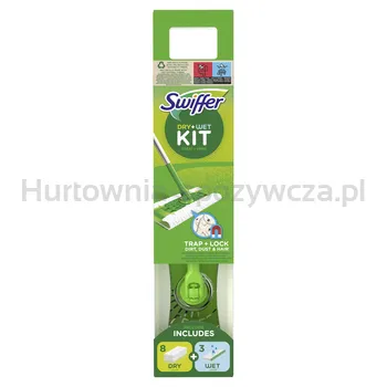 Swiffer Dry + Wet Kit - Zestaw: 1 Mop, 8 Suchych Chusteczek Oraz 3 Mokre Ściereczki.