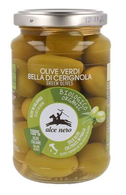 Oliwki Zielone Bella Di Cerignola Z Pestką W Zalewie Bio 350 G (180 G) - Alce Nero [BIO]