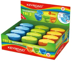Temperówka Keyroad Tris, Plastikowa, Potrójna, Z Pojemnikiem, Pakowane Na Displayu, Mix Kolorów