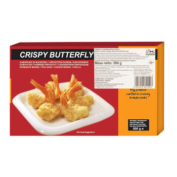 Myfood Krewetka Biała (Litopenaeus Vannamei) 26-30 Szt./Lb Panierowana Butterfly, Głęboko Mrożona 500 G