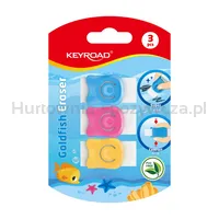 Keyroad Gumka Do Ścierania Goldfish, z osłoną, 3 szt., blister, mix kolorów - 4