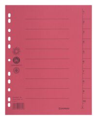 Donau Przekładka karton A4, 235x300mm, 1-10, 1 karta, czerwona 