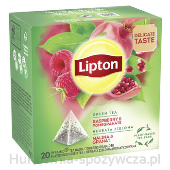 Lipton Herbata Zielona Aromatyzowana Malina Granat 28 G (20 Torebek)