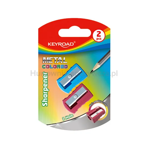 Temperówka metalowa KEYROAD Metal-Colourfull, aluminiowa, pojedyncza, 2szt., blister, mix kolorów