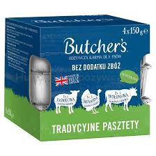 Butcher's Original Tradycyjne pasztety, karma dla psa, mix smaków z warzywami, pasztety 4x150 g