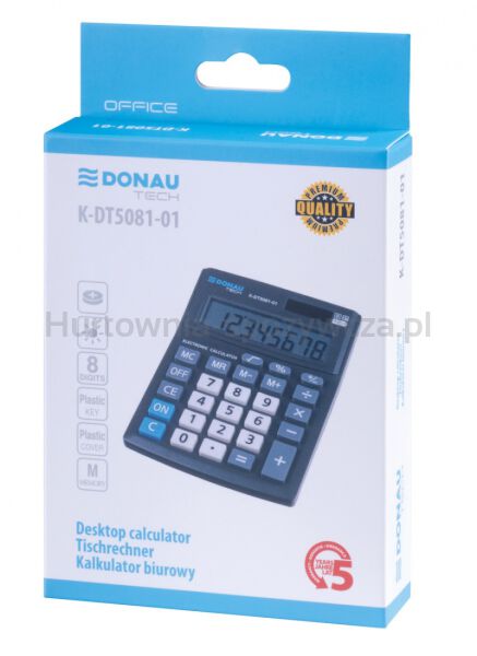 Donau Kalkulator biurowy TECH OFFICE, 8-cyfr. wyświetlacz, wym. 137x101x30mm, czarny  - 5